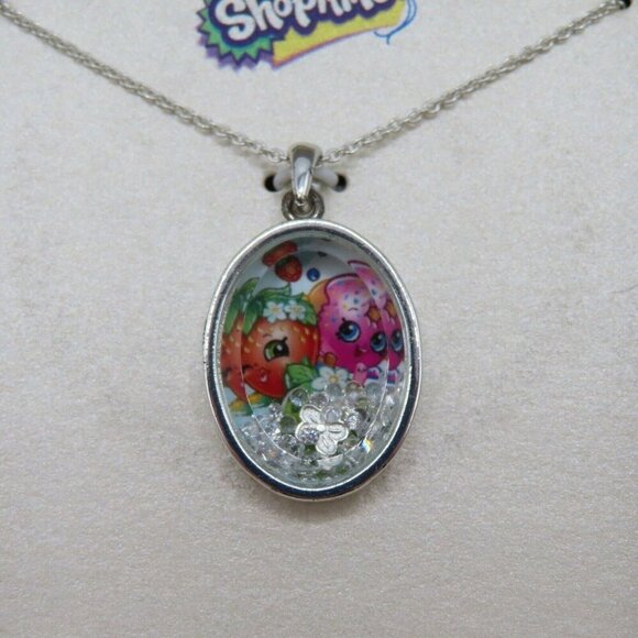 Shopkins Fine Plated Silver Character Crystal Enclosed Pendant Charm Necklace - Picture 2 of 5